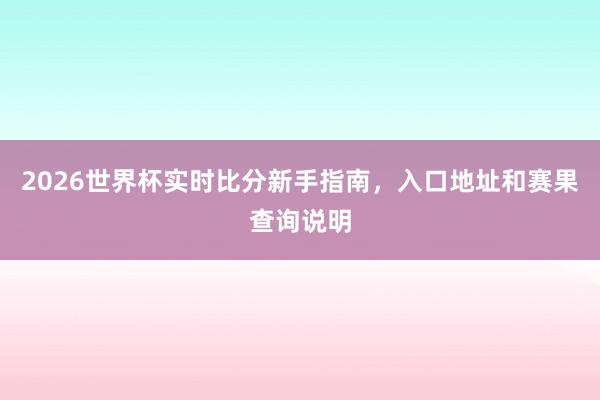 2026世界杯实时比分新手指南，入口地址和赛果查询说明