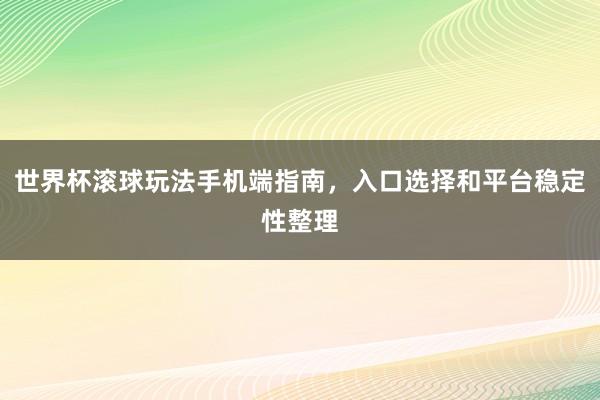 世界杯滚球玩法手机端指南，入口选择和平台稳定性整理